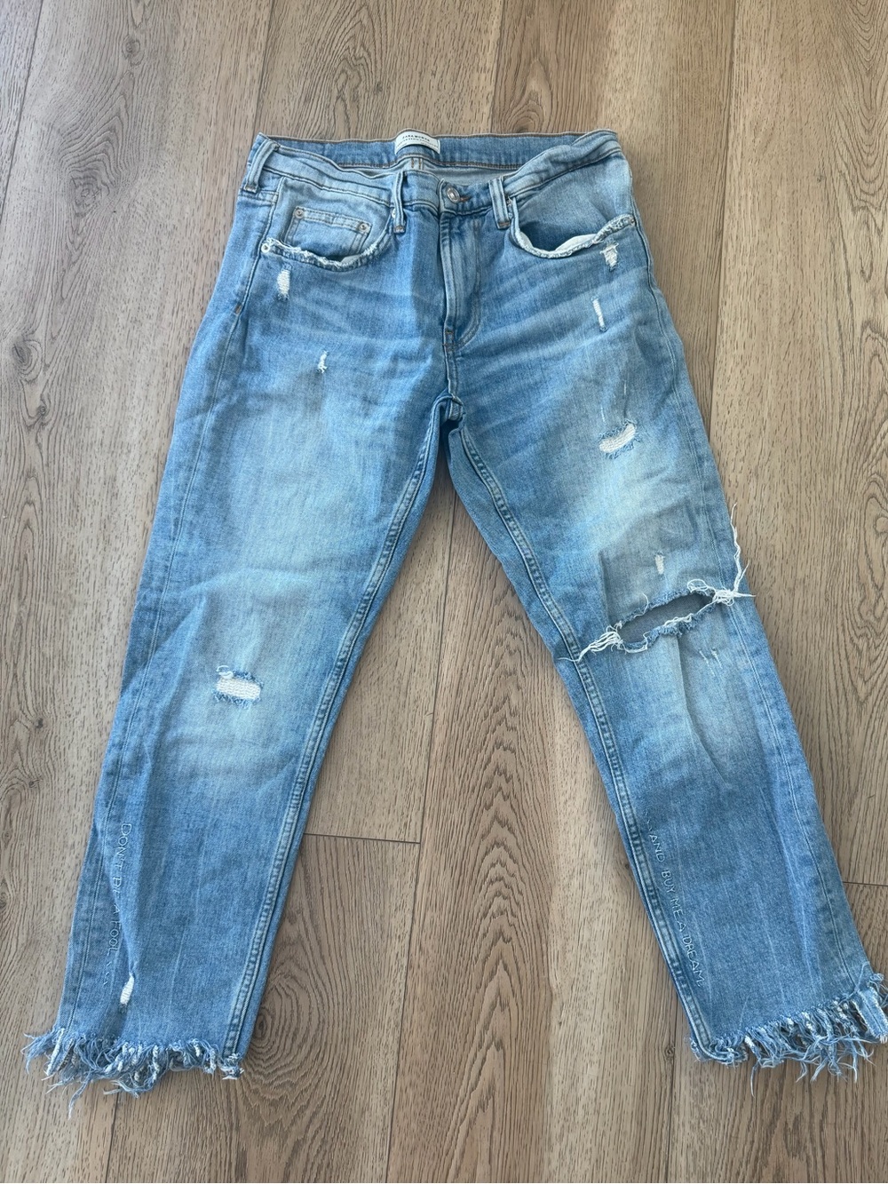Zara Light Blue Distressed Boyfriend Jeans